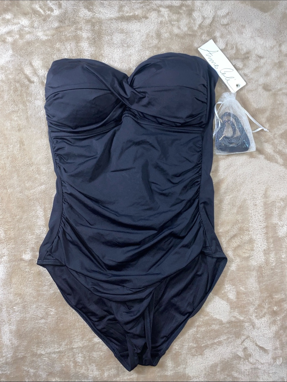 Anne Cole Black Twist-Front Bandeau One-Piece Swimsuit